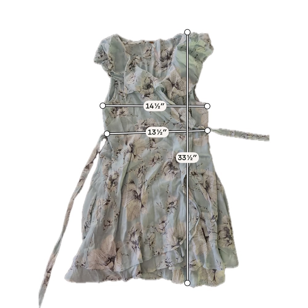 Free People French Quarter Wrap Dress Light Blue Floral Ruffle Mini Small CR5 - Picture 7 of 10
